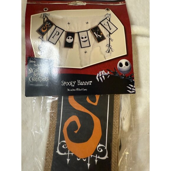 Disney Tim Burtons Nightmare Before Christmas Spooky Banner 36" Long Burlap - Picture 1 of 5